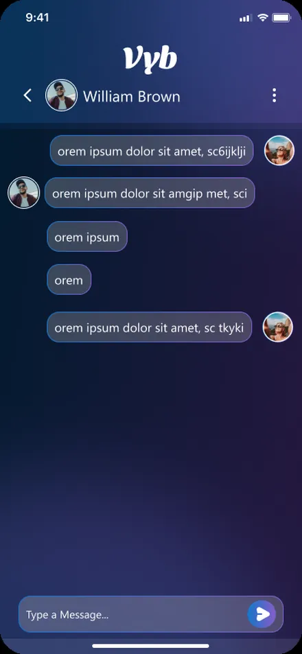 VYB chat screen