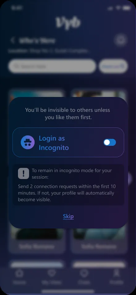 VYB Incognito screen